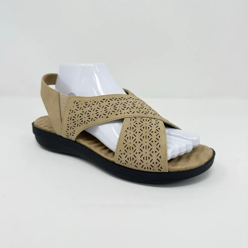 Easy Street Claudia Sandals Comfort Wave Sand Gore Women’s Size 8W Beige